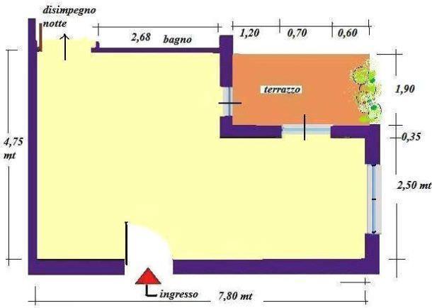 soggiorno in pianta prima dell'intervento